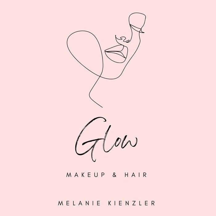 GLOW_makeup_hair_Melanie_Kienzler_0824 Logo von Glow Makeup & Hair, gestaltet mit einer minimalistischen Zeichnung und rosa Hintergrund. Melanie Kienzler.